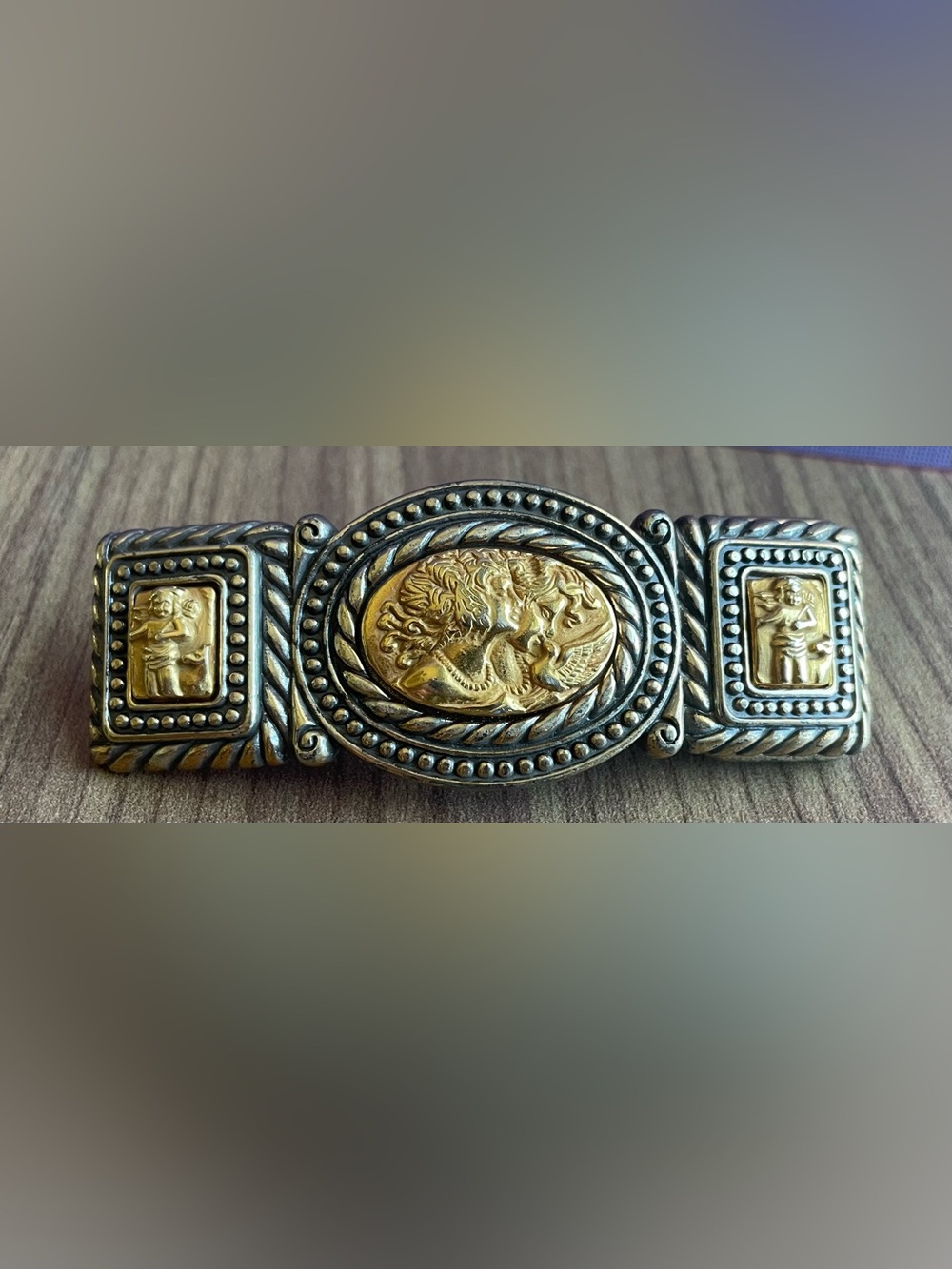 Vintage Two Tone Cherub Belt Buckle Angel Cameo Mixed Metal Ornate Neoclassical